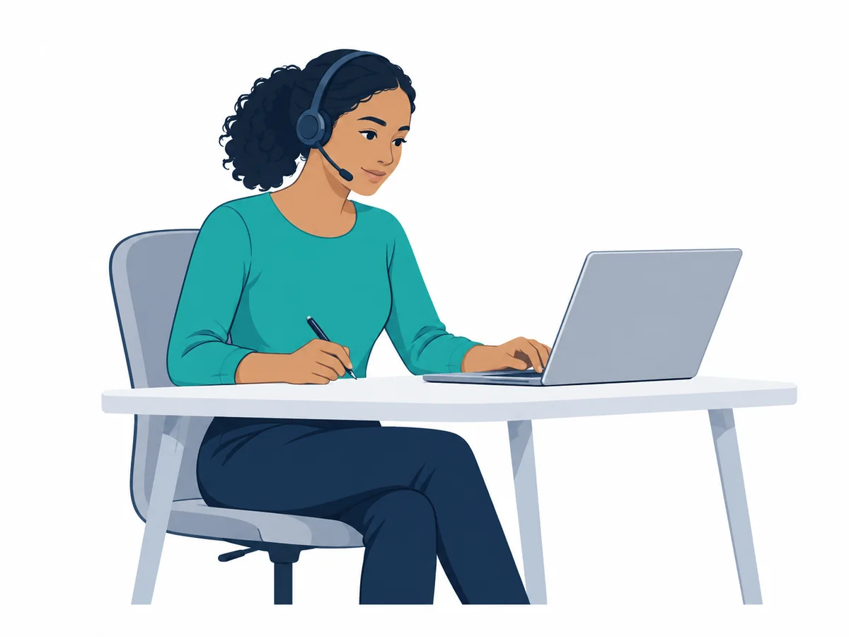 Illustration of a Tradesly call specialist at a laptop