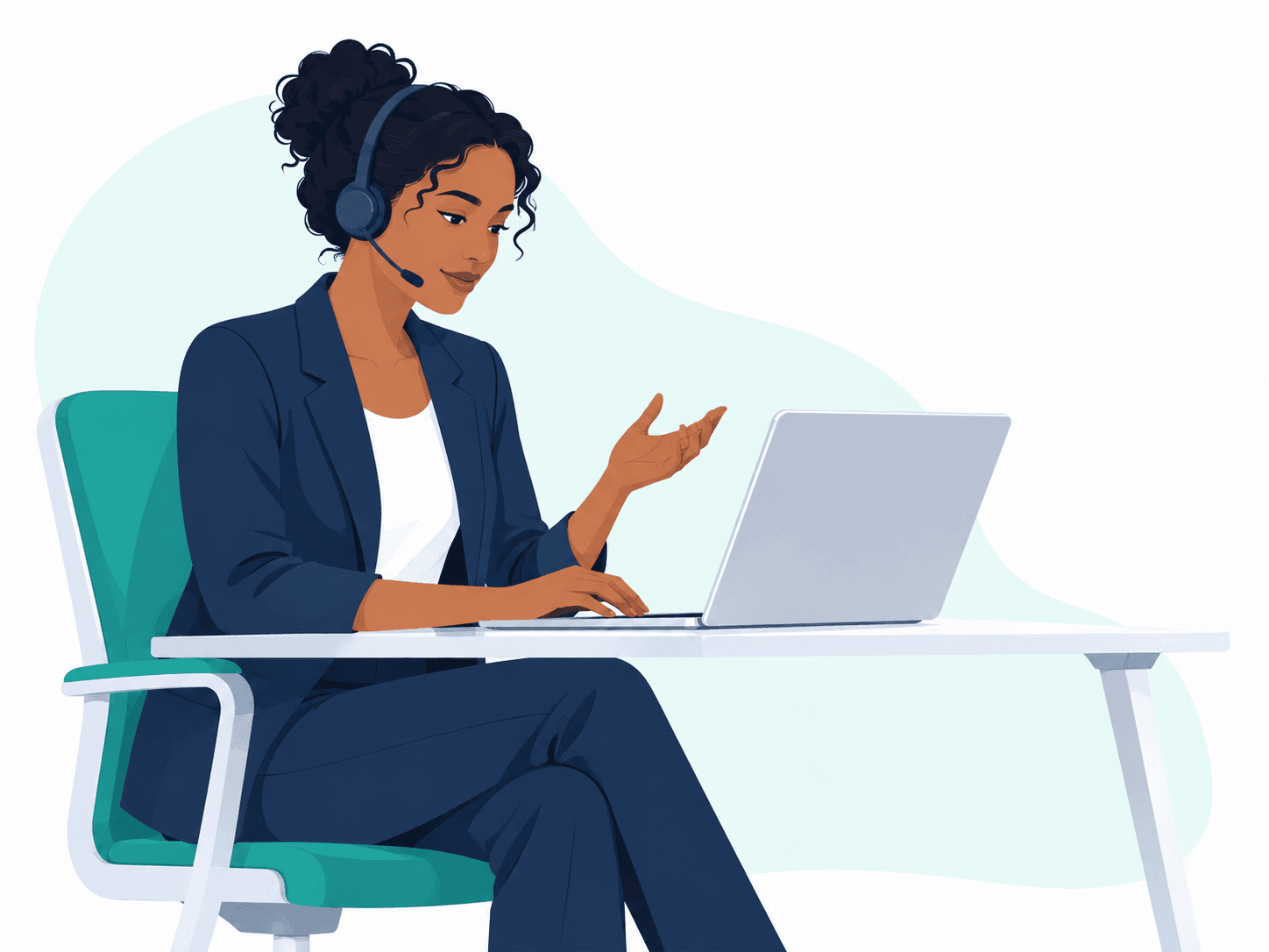 Tradesly specialist reviewing a customer conversation at her laptop