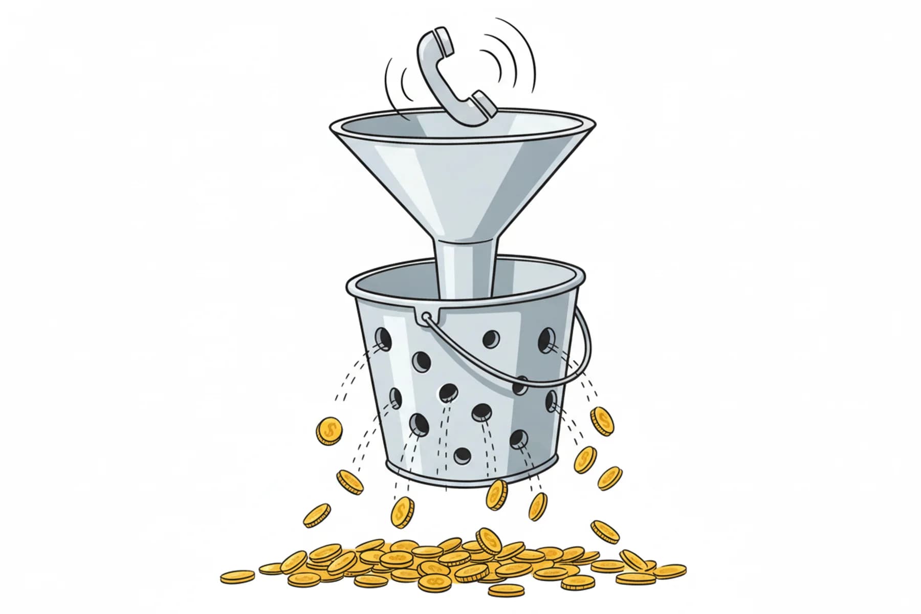 Google LSA cost per lead HVAC — operational flow diagram showing incoming call cards, a broken connector representing missed calls, and a booking confirmation card illustrating the intake gap that inflates true cost per booked job