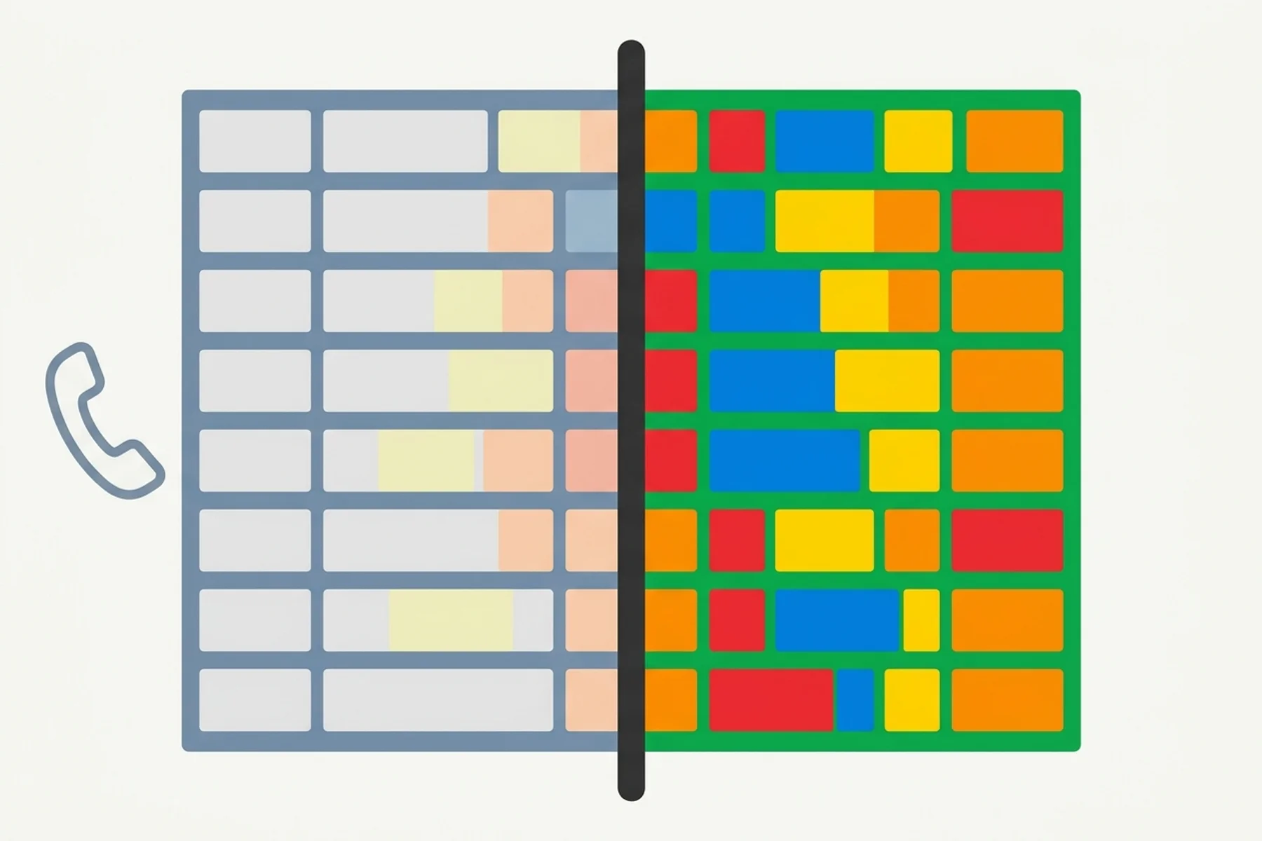 Plumbing call center script concept — bold split dispatch board showing empty missed-call slots on the left versus a fully booked green appointment grid on the right